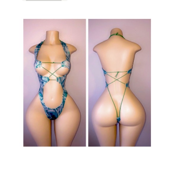 Money 💵 Onepiece Dancewear Slingshot Club Stripper Dancer Thong Bodysuit HOTSWIM - Picture 5 of 5